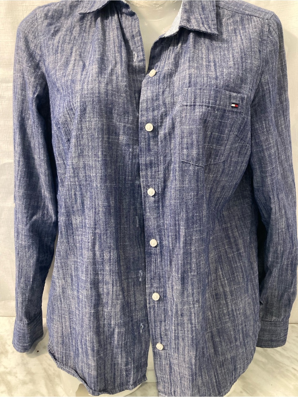 Tommy Hilfiger Blue Chambray Long Sleeve Button Up Shirt XS